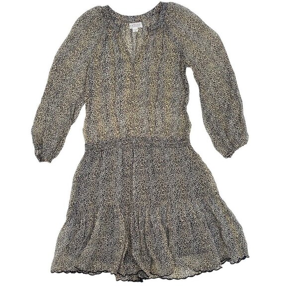 VELVET Graham & Spencer Size XS Sheer Aubrey Leopard Print Dress Long Sleeve - Picture 2 of 15
